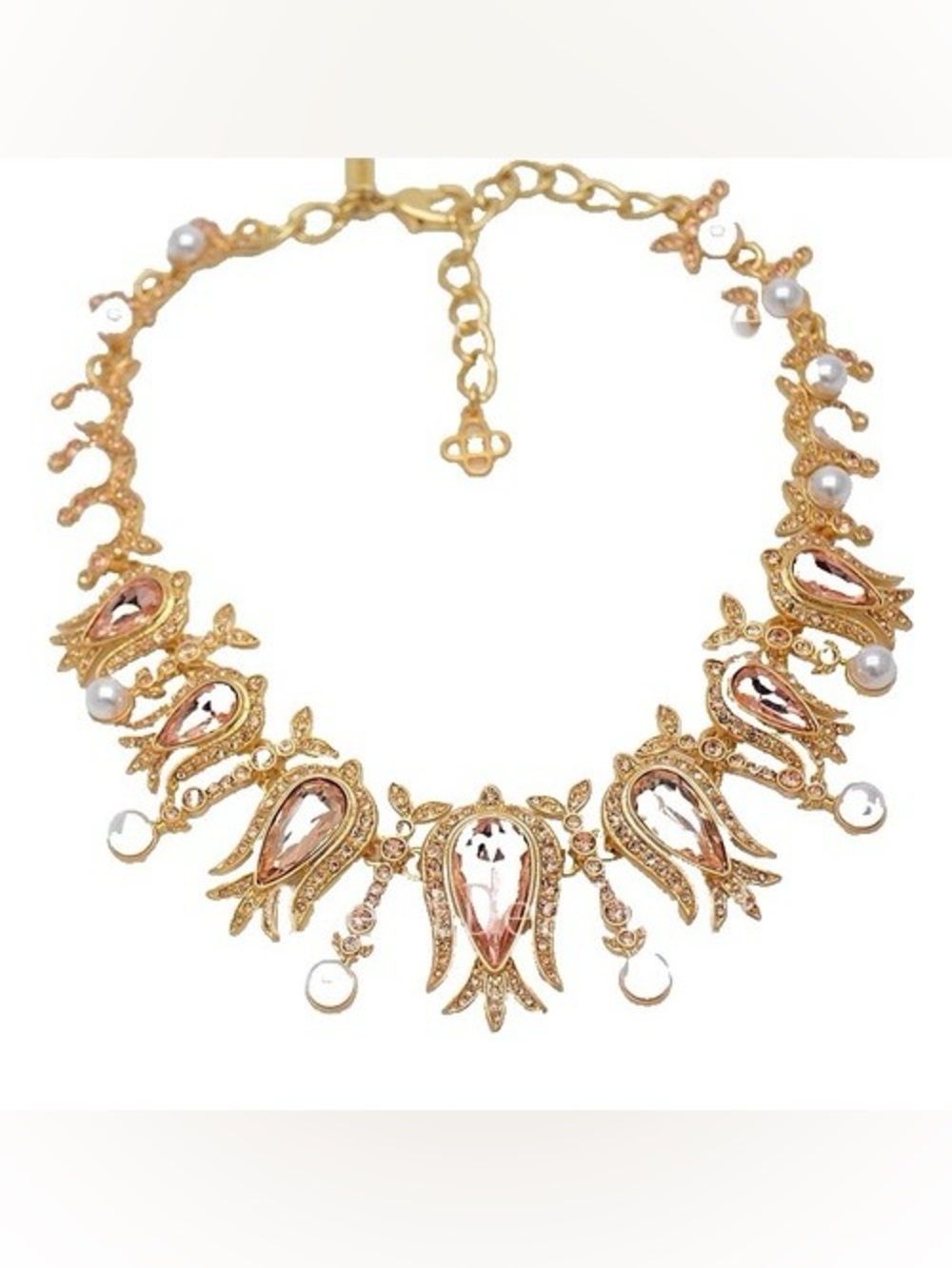 Oscar de la Renta Gold-Tone Necklace with Smoky Crystals and Pearls